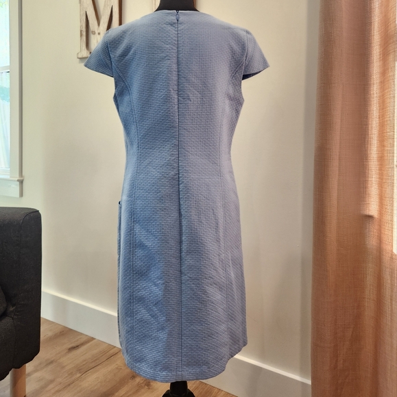 J. Mclaughlin Sheath Little Blue Dress Size 10 Short Cap Sleeves, Textured Fabri - Picture 5 of 15